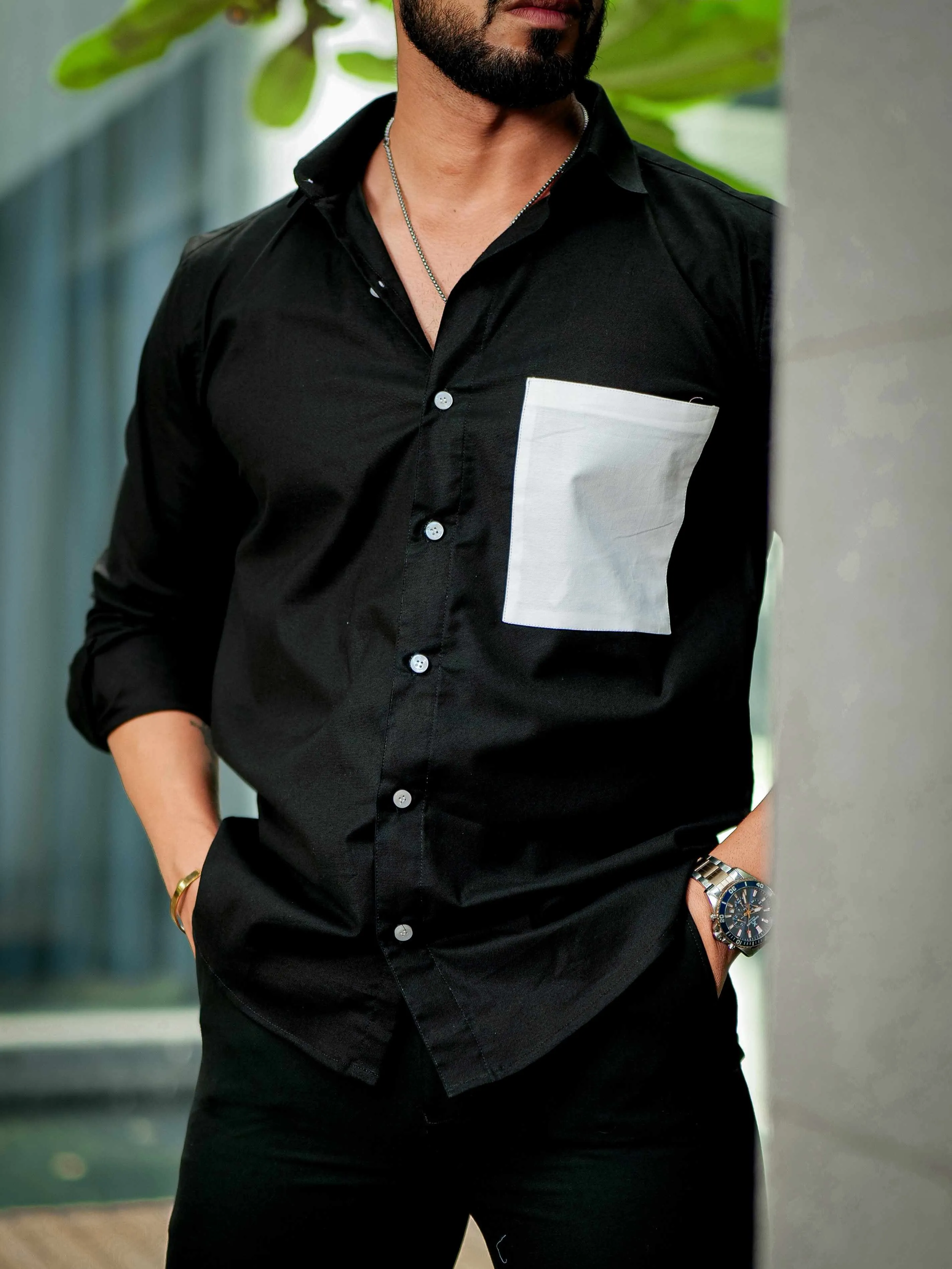 Black Oxford Cotton Designer Shirt