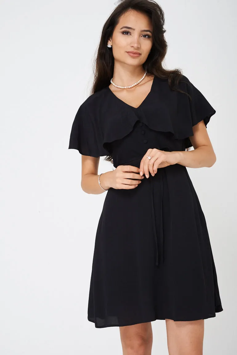 Black Skater Dress With Ruffle Layer Ex Brand