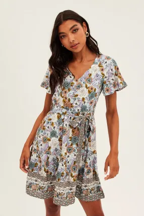 Blue Boho Boho Textuerd Skater Dress