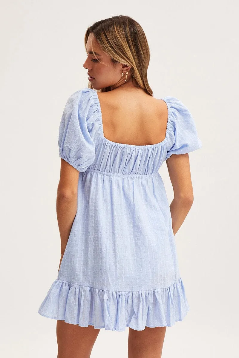 Blue Skater Dress Short Sleeve Mini