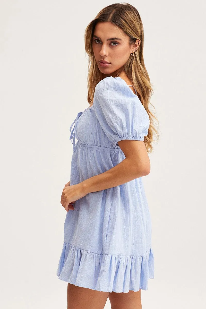 Blue Skater Dress Short Sleeve Mini