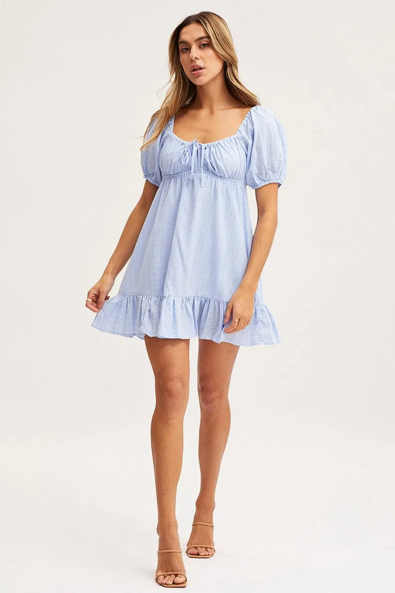 Blue Skater Dress Short Sleeve Mini