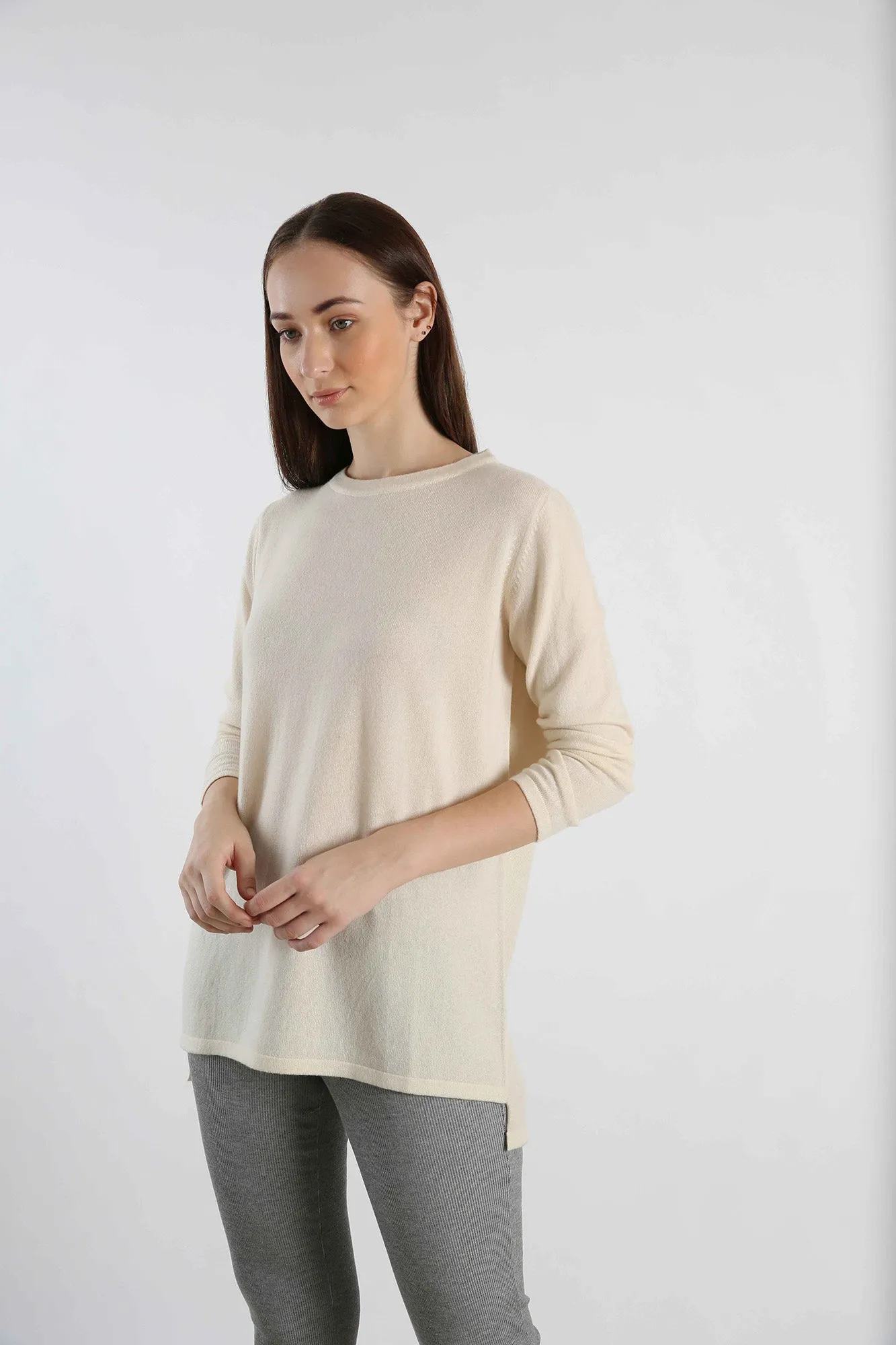 Boat Neck Pure Cashmere Sweater - Ivory