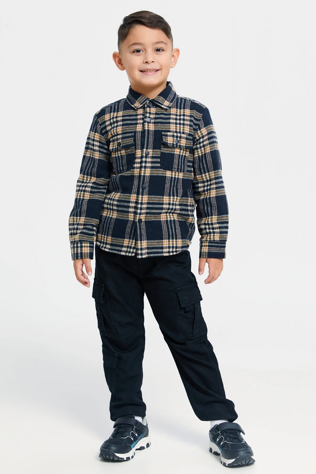 Boys Assorted Check Sherpa Lining Long Sleeve Shirt