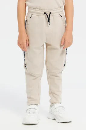 Boys Beige Jog Pant With Side Tape