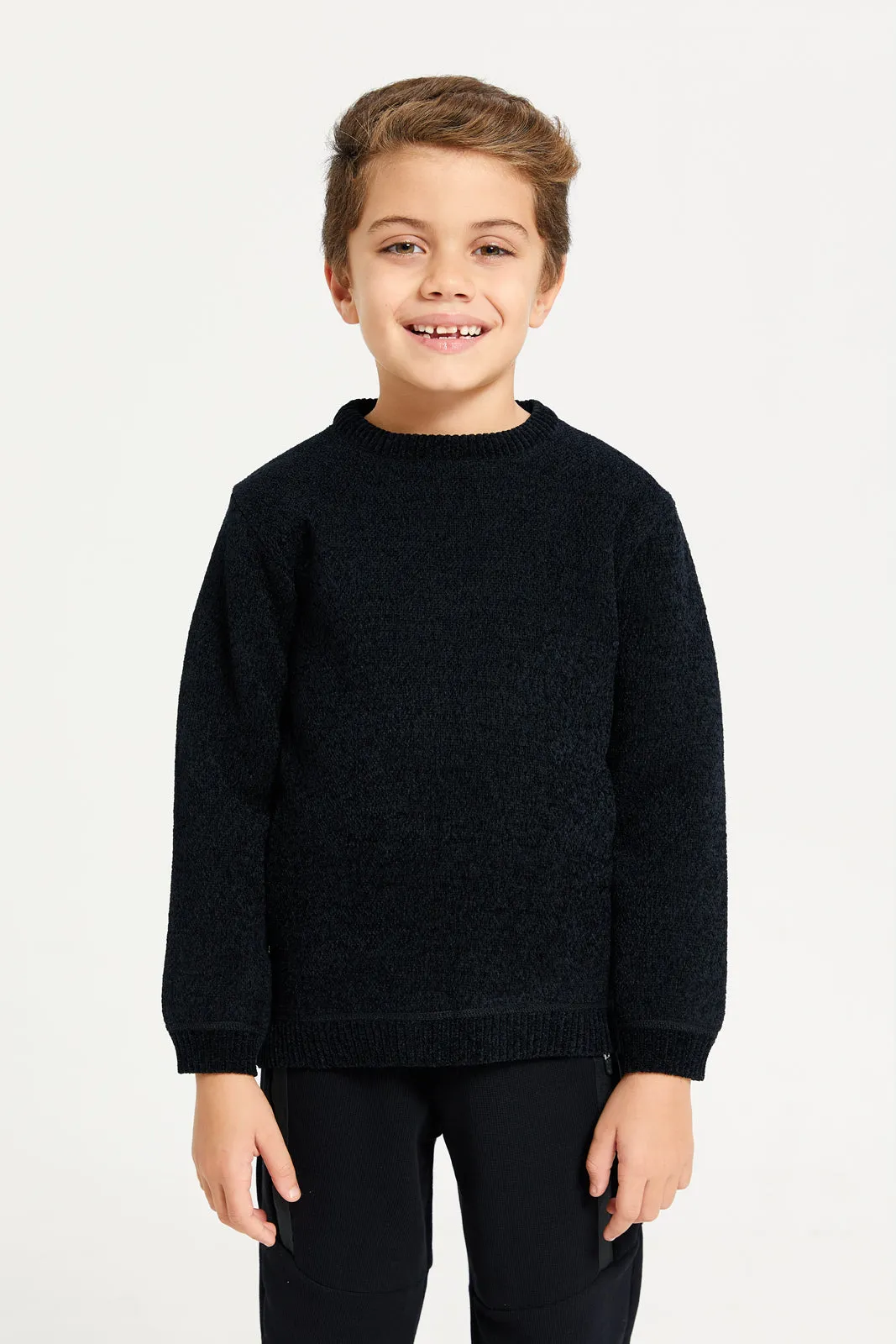 Boys Black Chenille With Fleece Lining Pullover