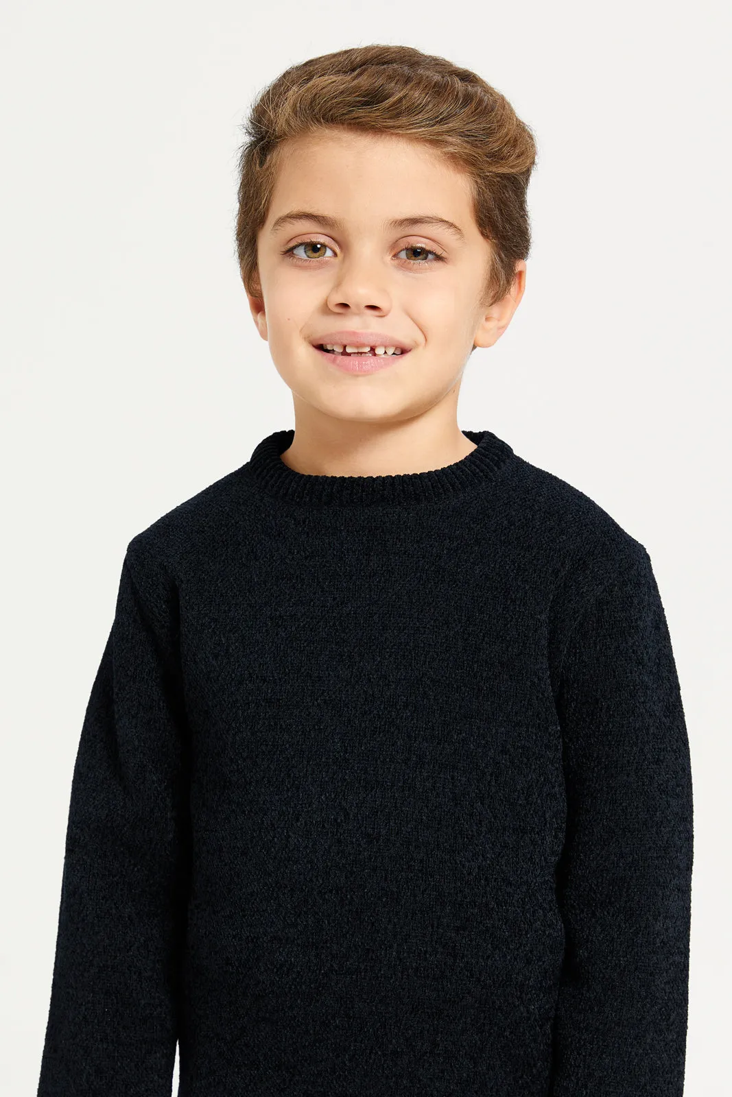 Boys Black Chenille With Fleece Lining Pullover