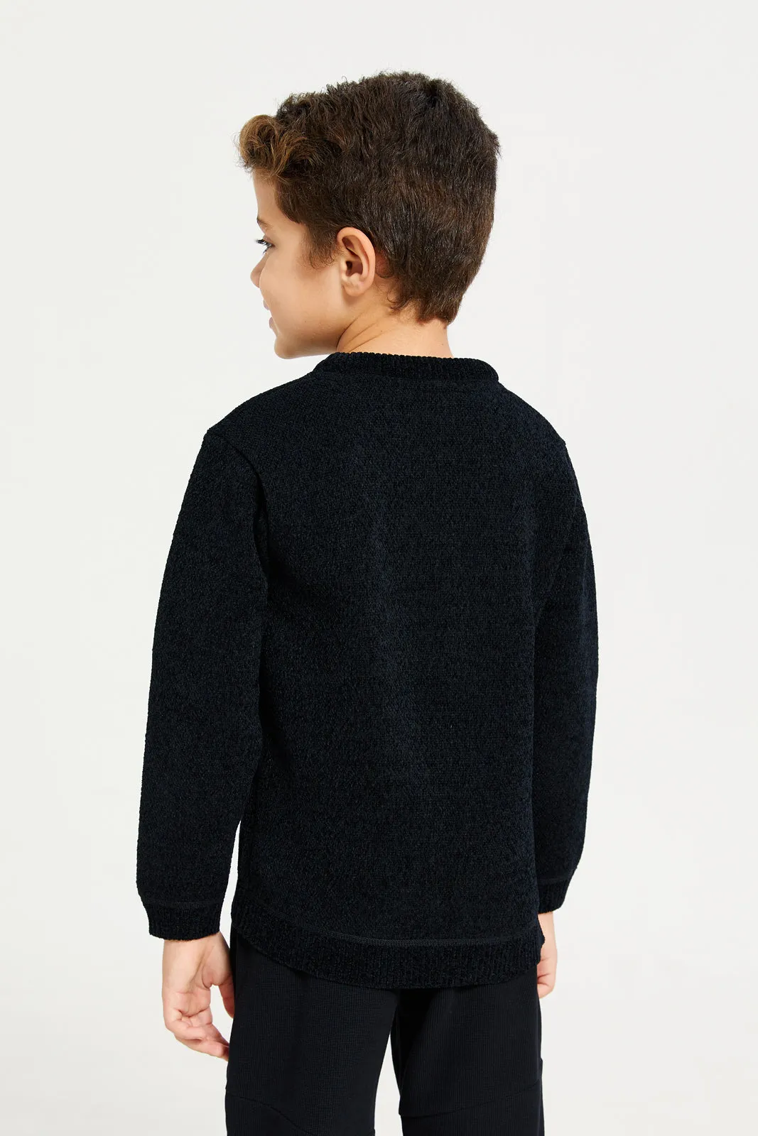 Boys Black Chenille With Fleece Lining Pullover