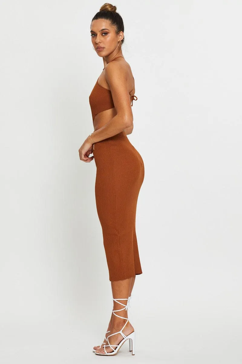 Brown Knit Dress Halter Neck