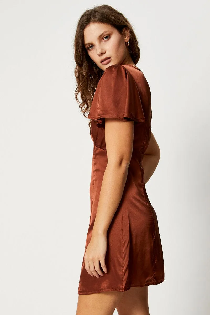 Brown Mini Dress Short Sleeve