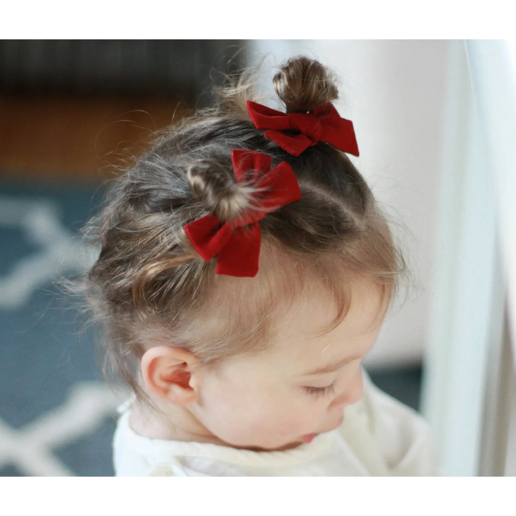 burgundy small hand-tied hair bow