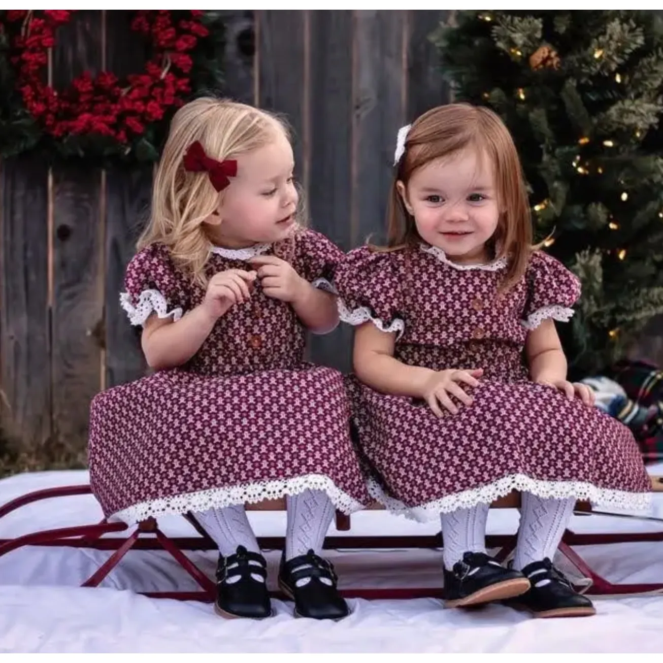 burgundy small hand-tied hair bow