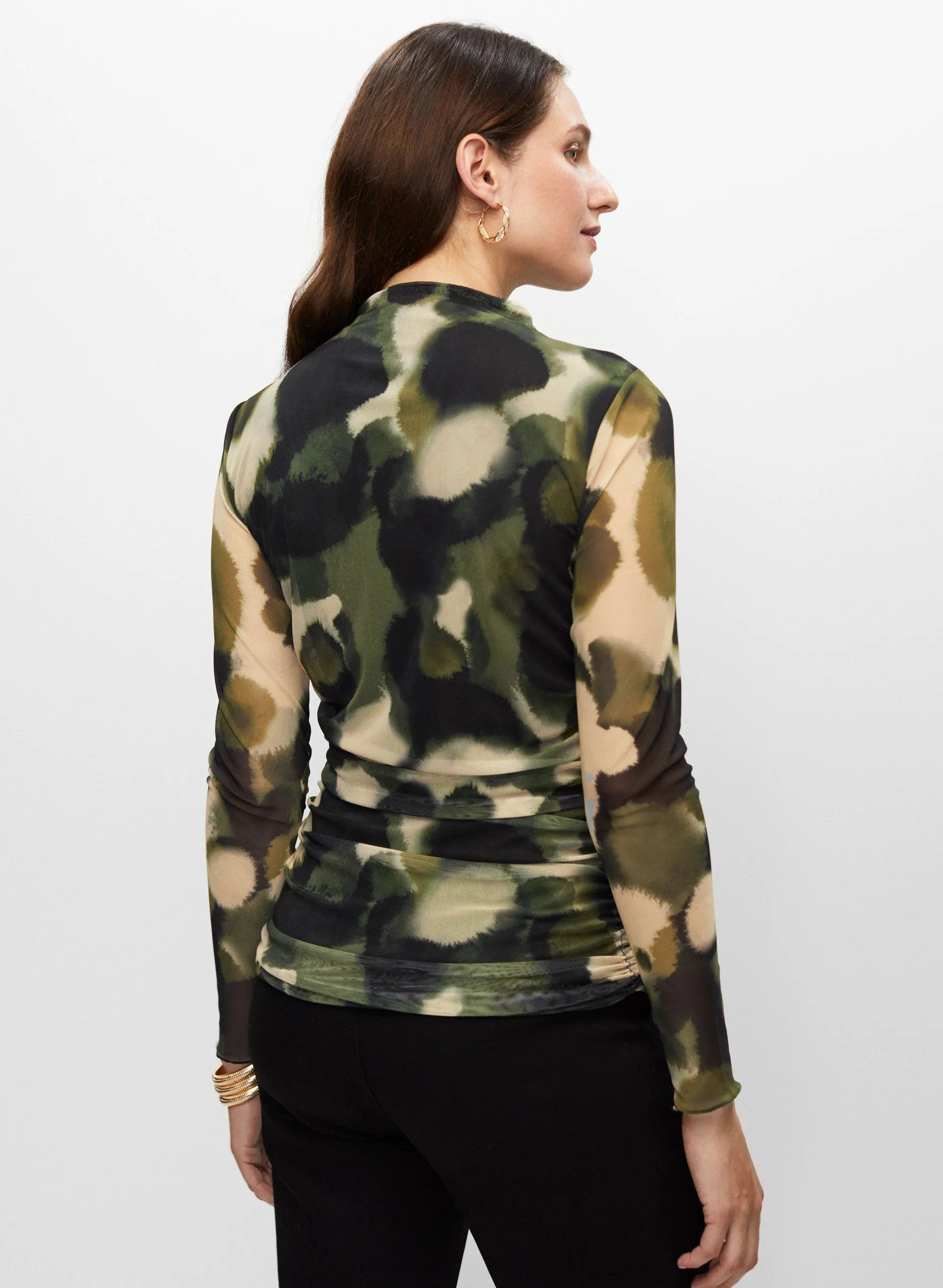 Camouflage Print Ruched Top