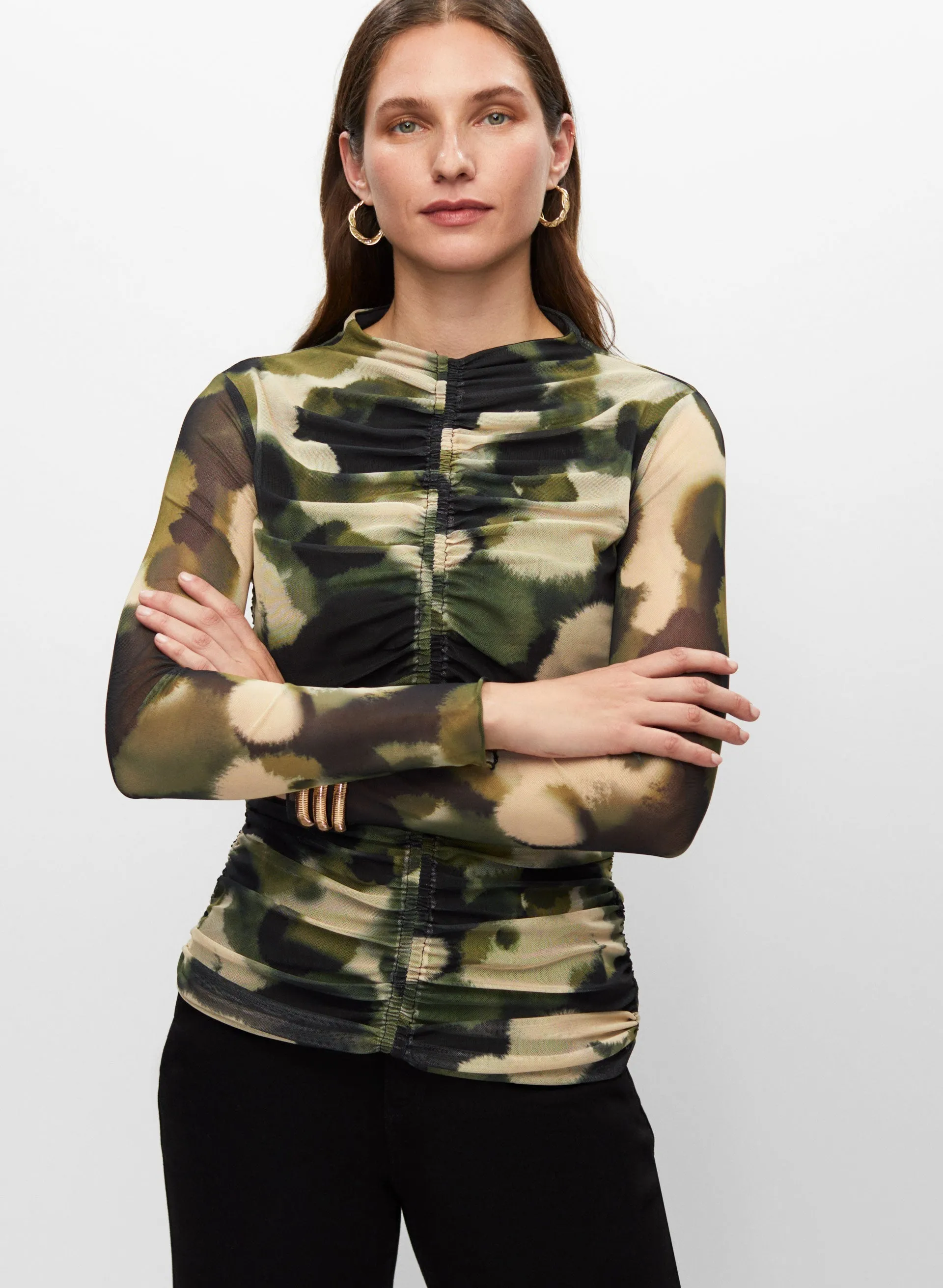 Camouflage Print Ruched Top