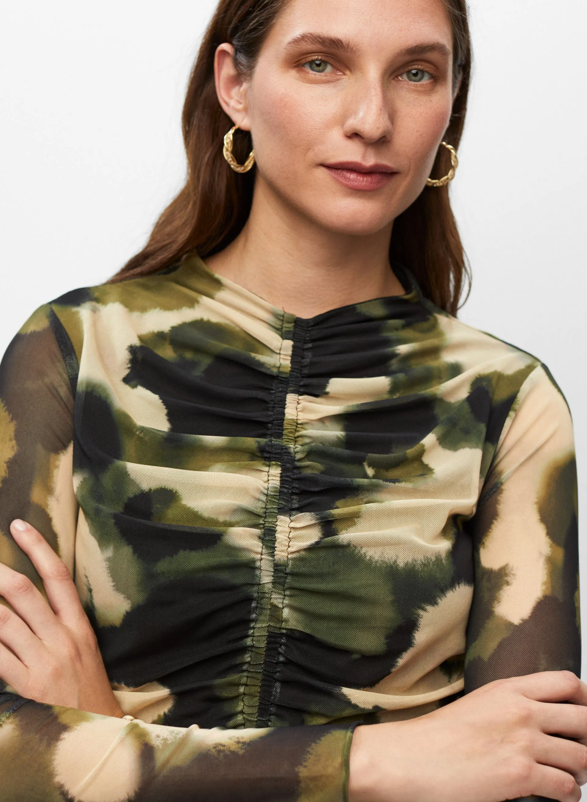 Camouflage Print Ruched Top