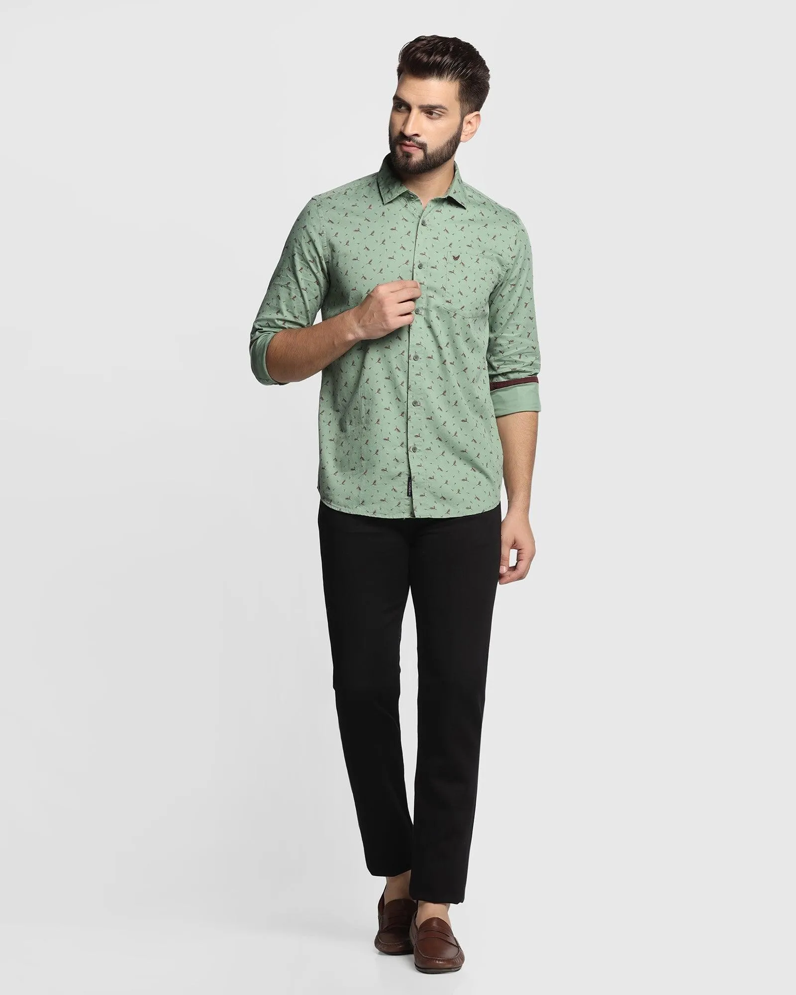 Casual Green Printed Shirt - Cognac