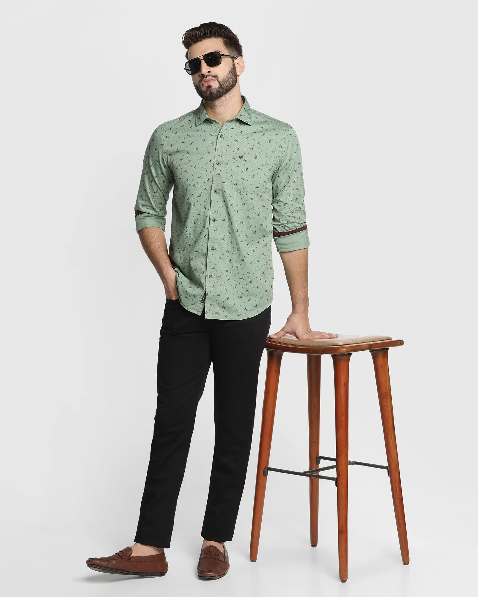 Casual Green Printed Shirt - Cognac