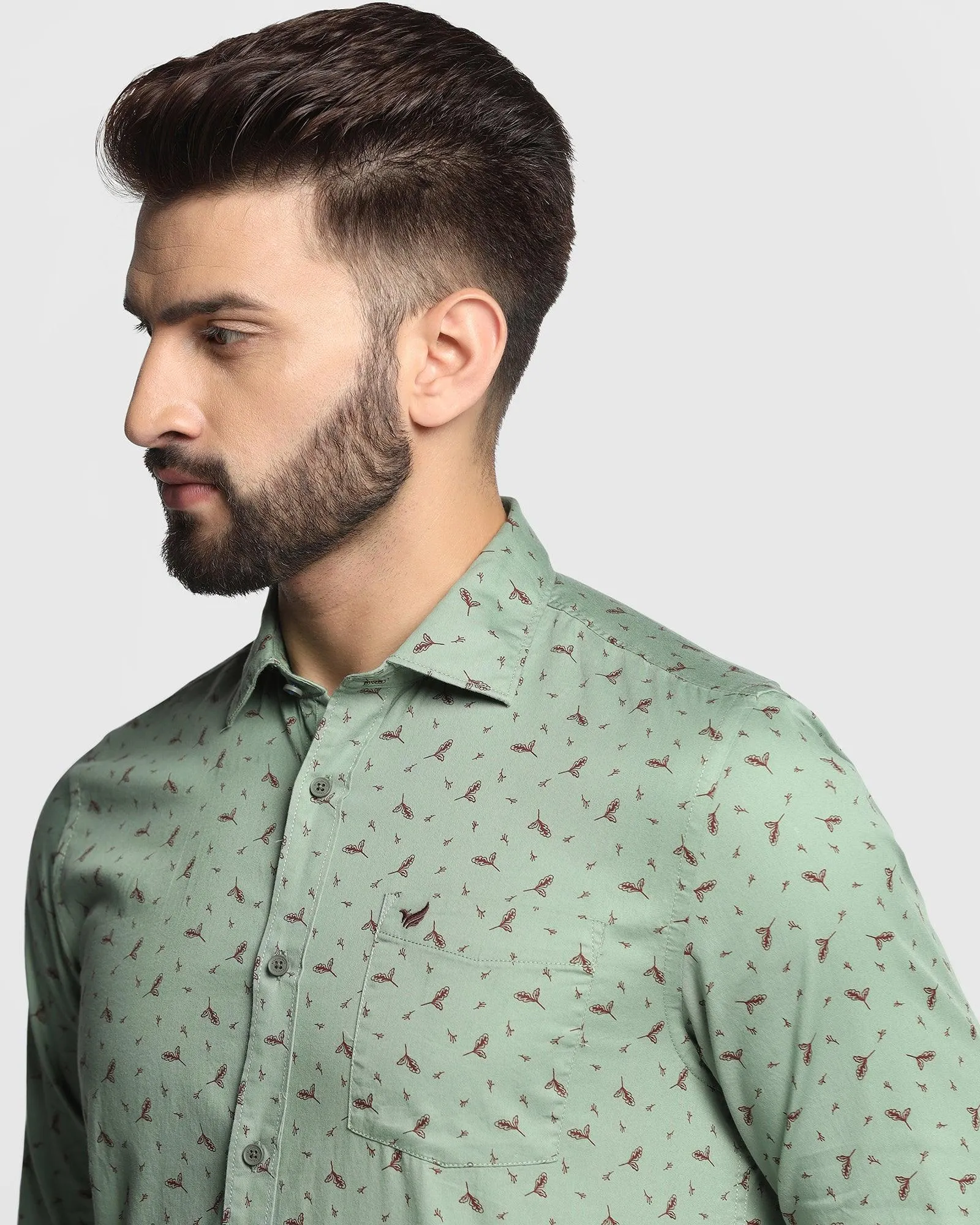 Casual Green Printed Shirt - Cognac