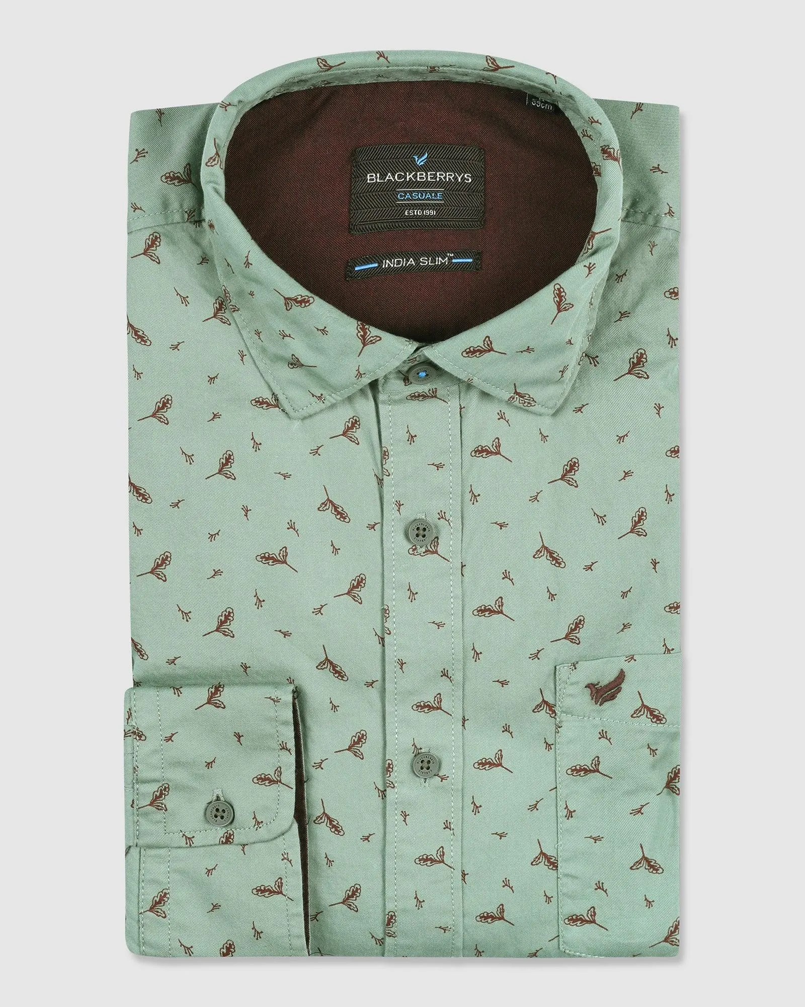 Casual Green Printed Shirt - Cognac