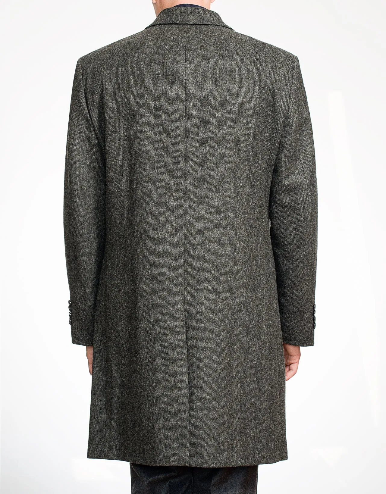 CHARCOAL HERRINGBONE FLY FRONT WOOL TOPCOAT