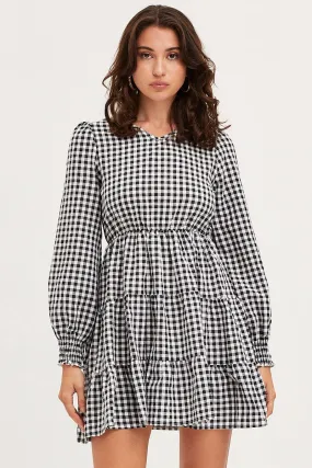 Check Skater Dress Long Sleeve Mini