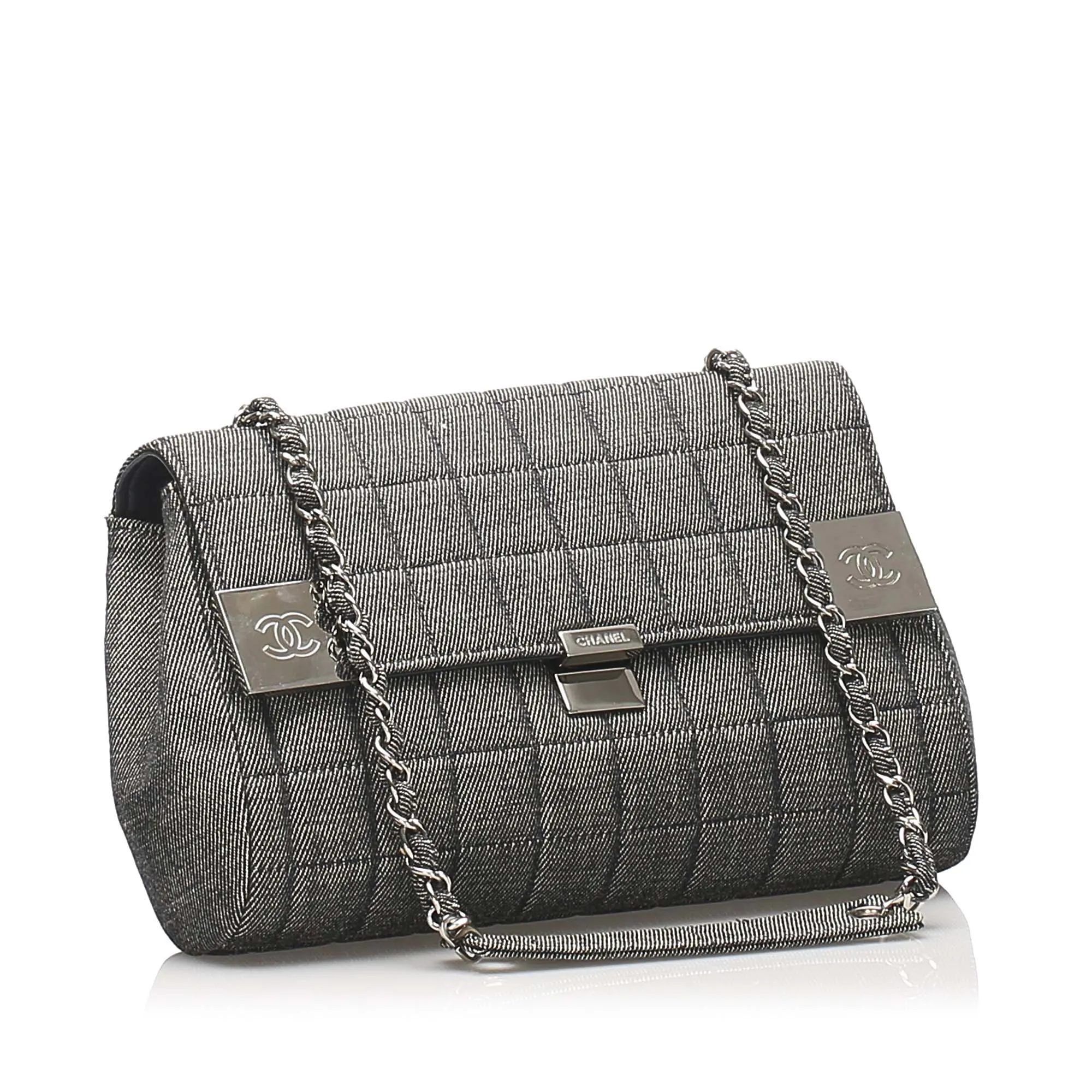 Choco Bar Denim Flap Bag Gray