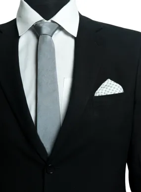 Chokore Checkered Past (Grey) - Pocket Square & Dark Grey Twill Silk Tie - Solids line