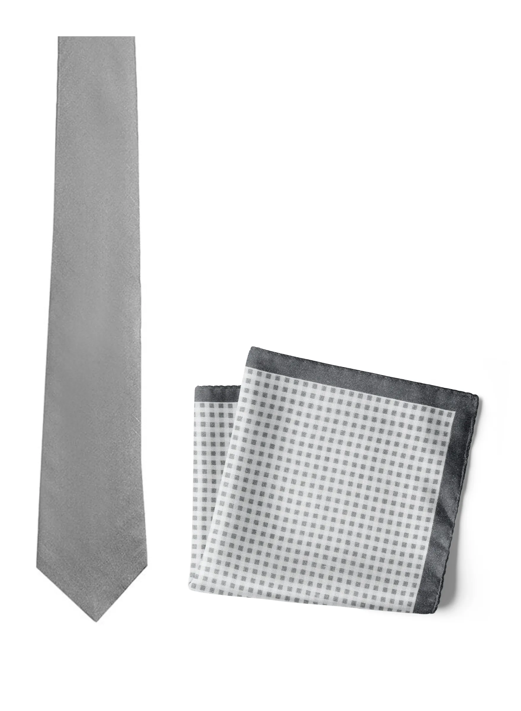 Chokore Checkered Past (Grey) - Pocket Square & Dark Grey Twill Silk Tie - Solids line