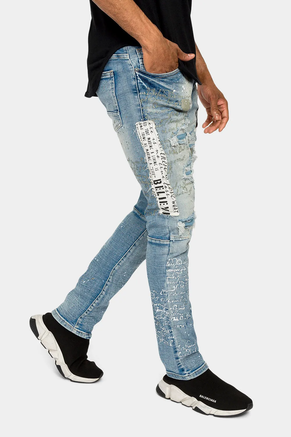 Collage Patch Faded Denim Jeans