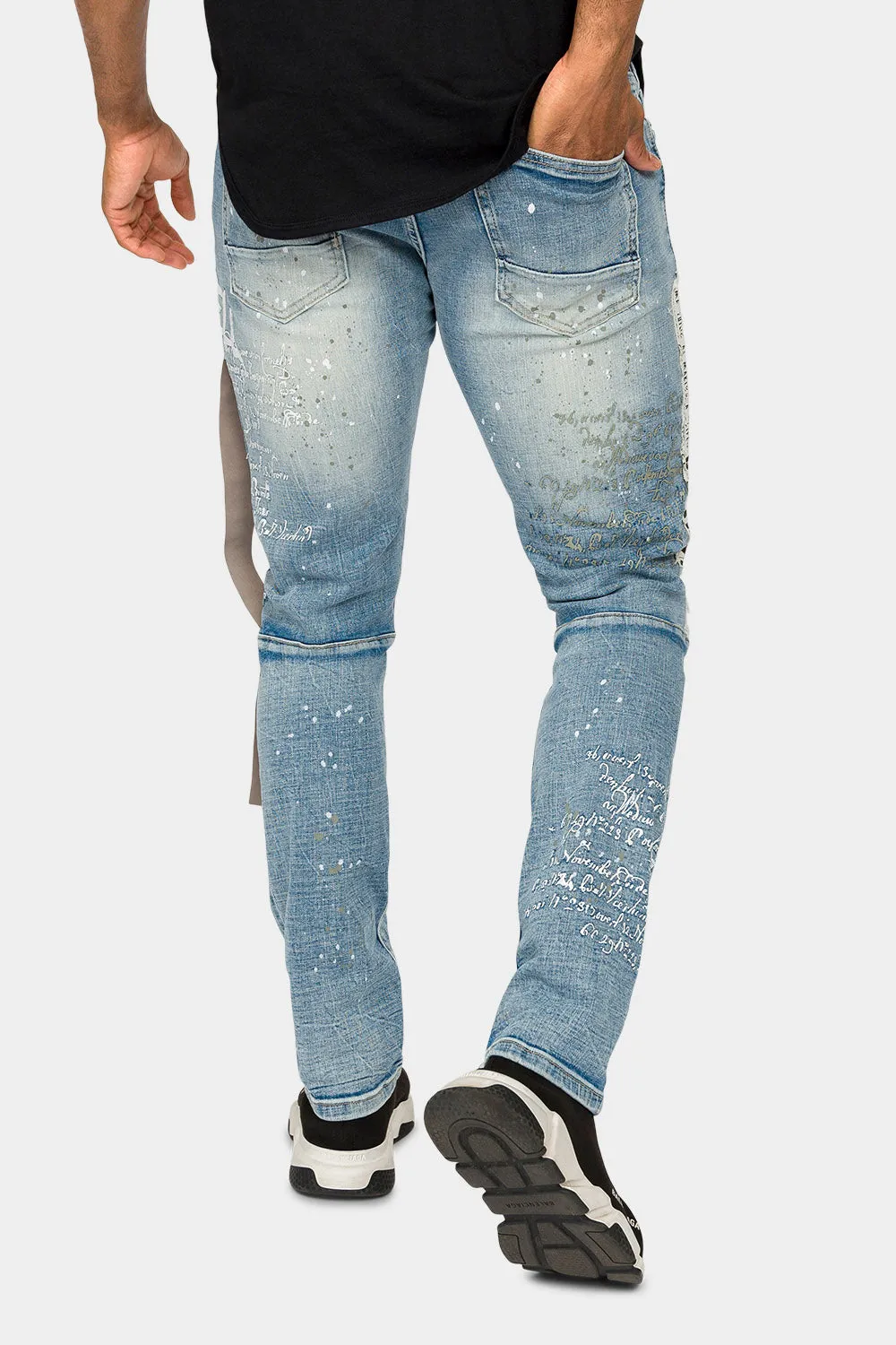 Collage Patch Faded Denim Jeans