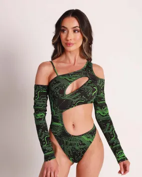 Cyber Matrix Long Sleeve Cutout Bodysuit