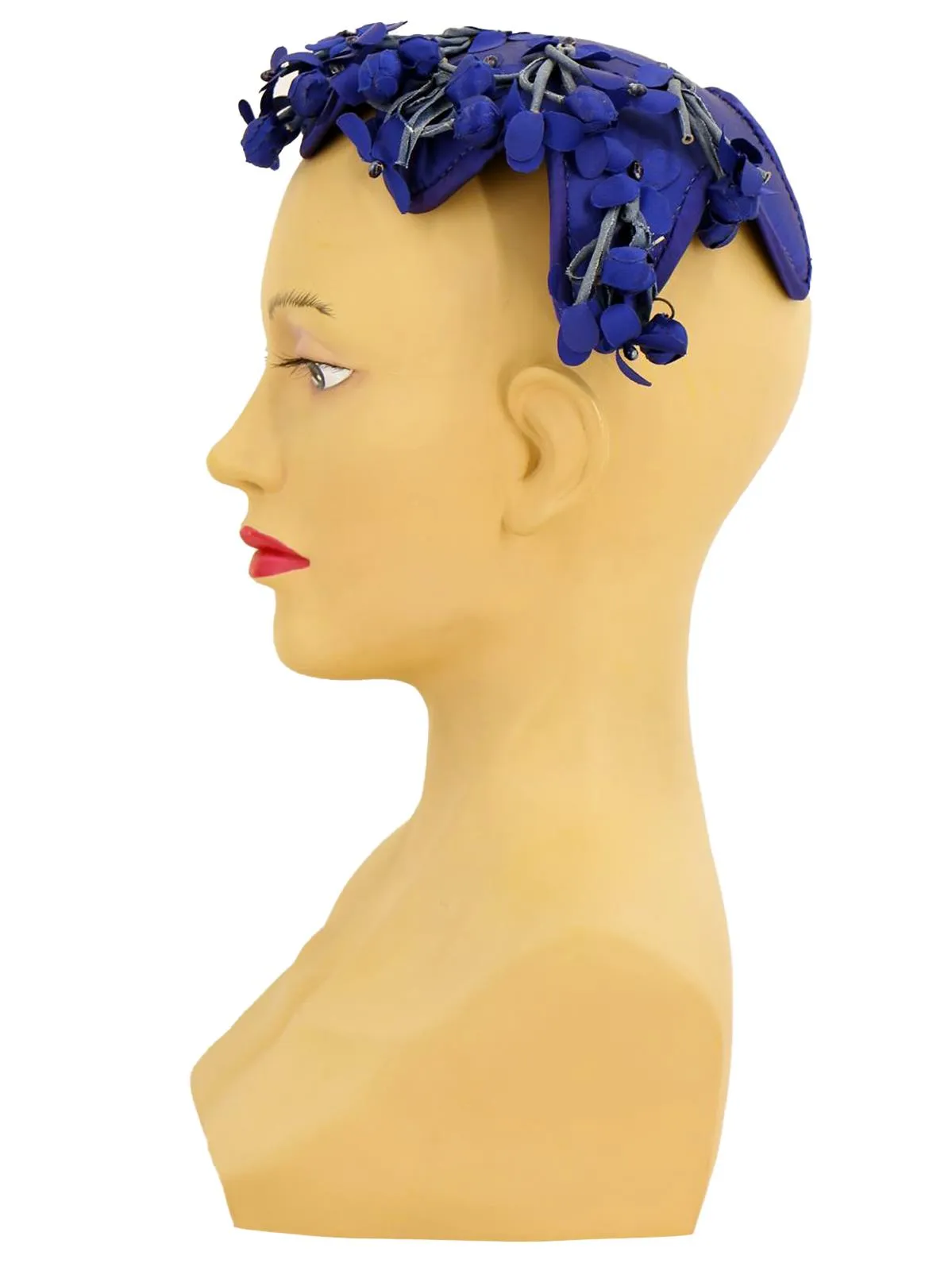 Deep Blue Floral Vintage Casque Hat