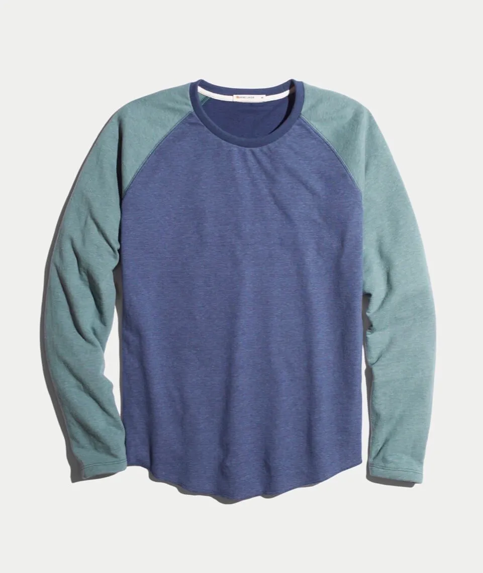 Double Knit Baseball Raglan in Deep Denim/Forest Green