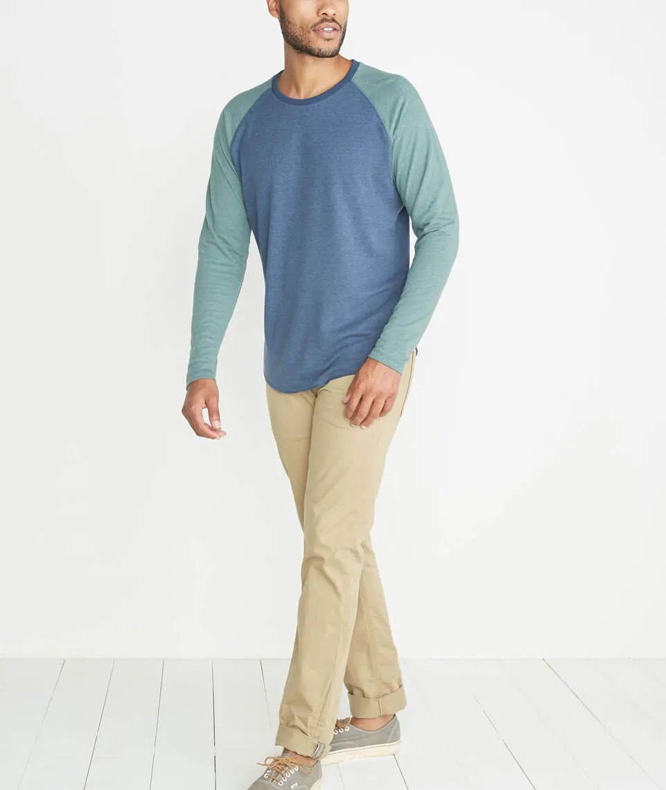 Double Knit Baseball Raglan in Deep Denim/Forest Green