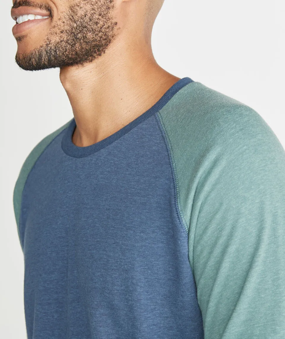 Double Knit Baseball Raglan in Deep Denim/Forest Green