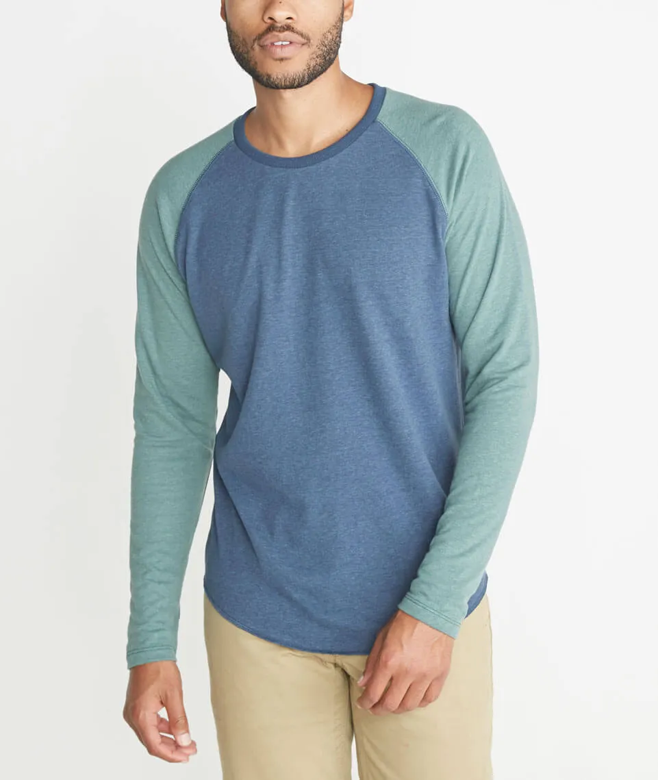 Double Knit Baseball Raglan in Deep Denim/Forest Green