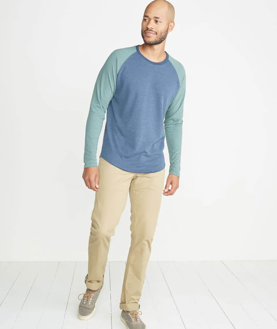 Double Knit Baseball Raglan in Deep Denim/Forest Green