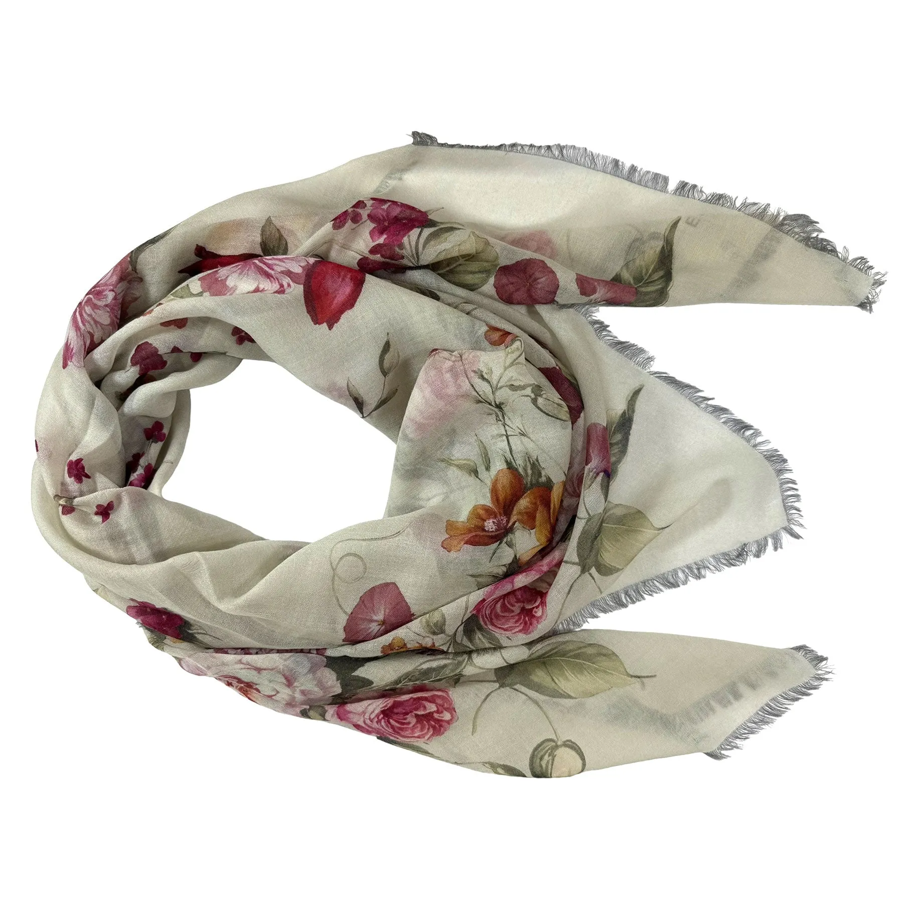 Elie Saab Scarf Gray Pink Floral - Luxury Designer Shawl