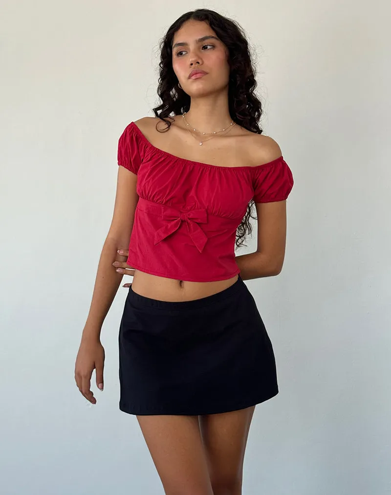 Endah Bardot Top in Poplin Adrenaline Red