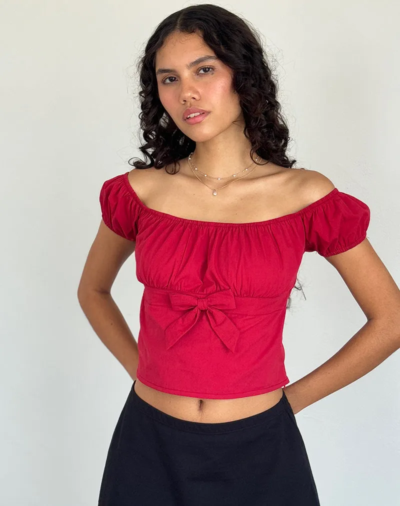 Endah Bardot Top in Poplin Adrenaline Red