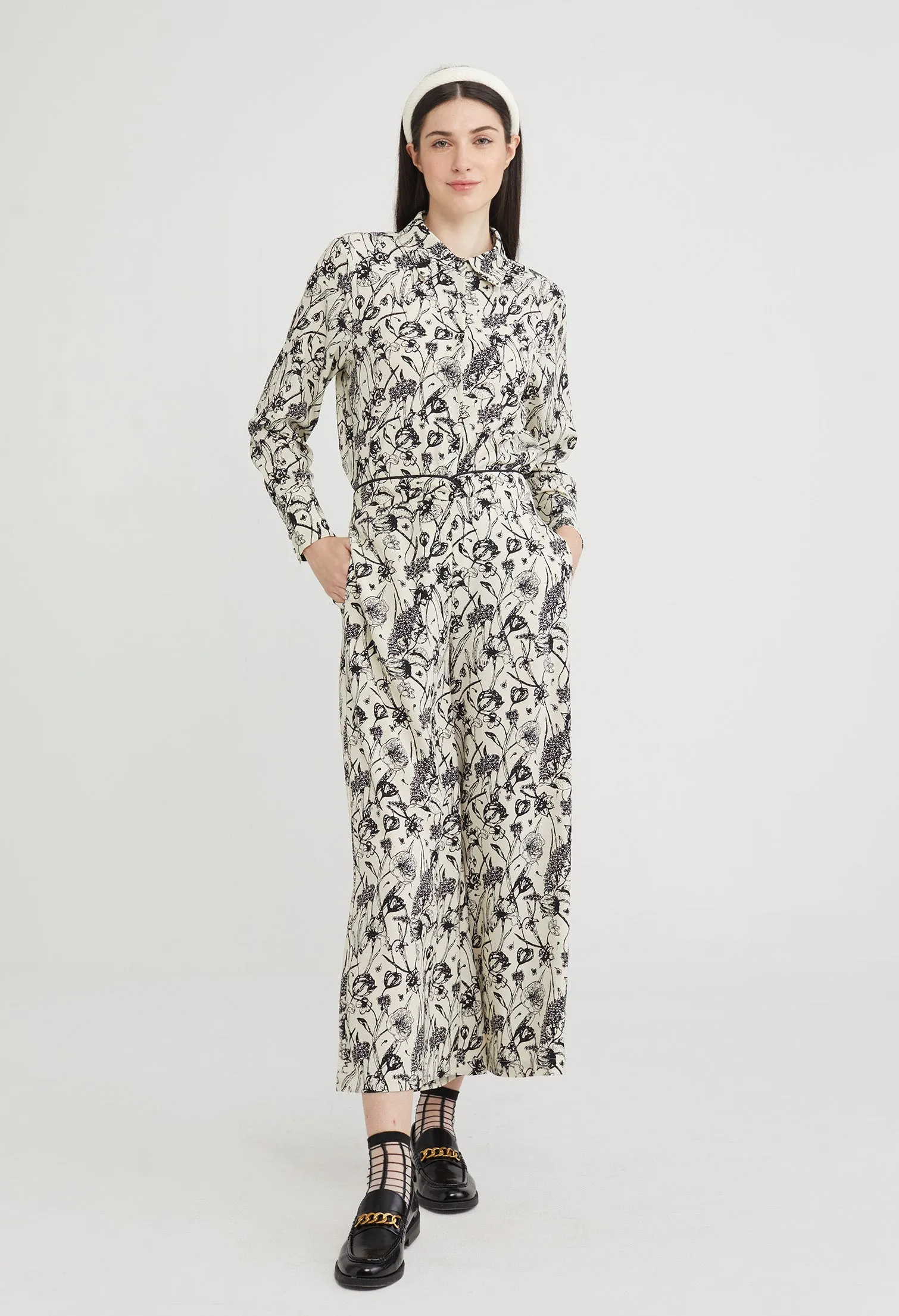 Flowerette Oriental Accent Palazzo Pants