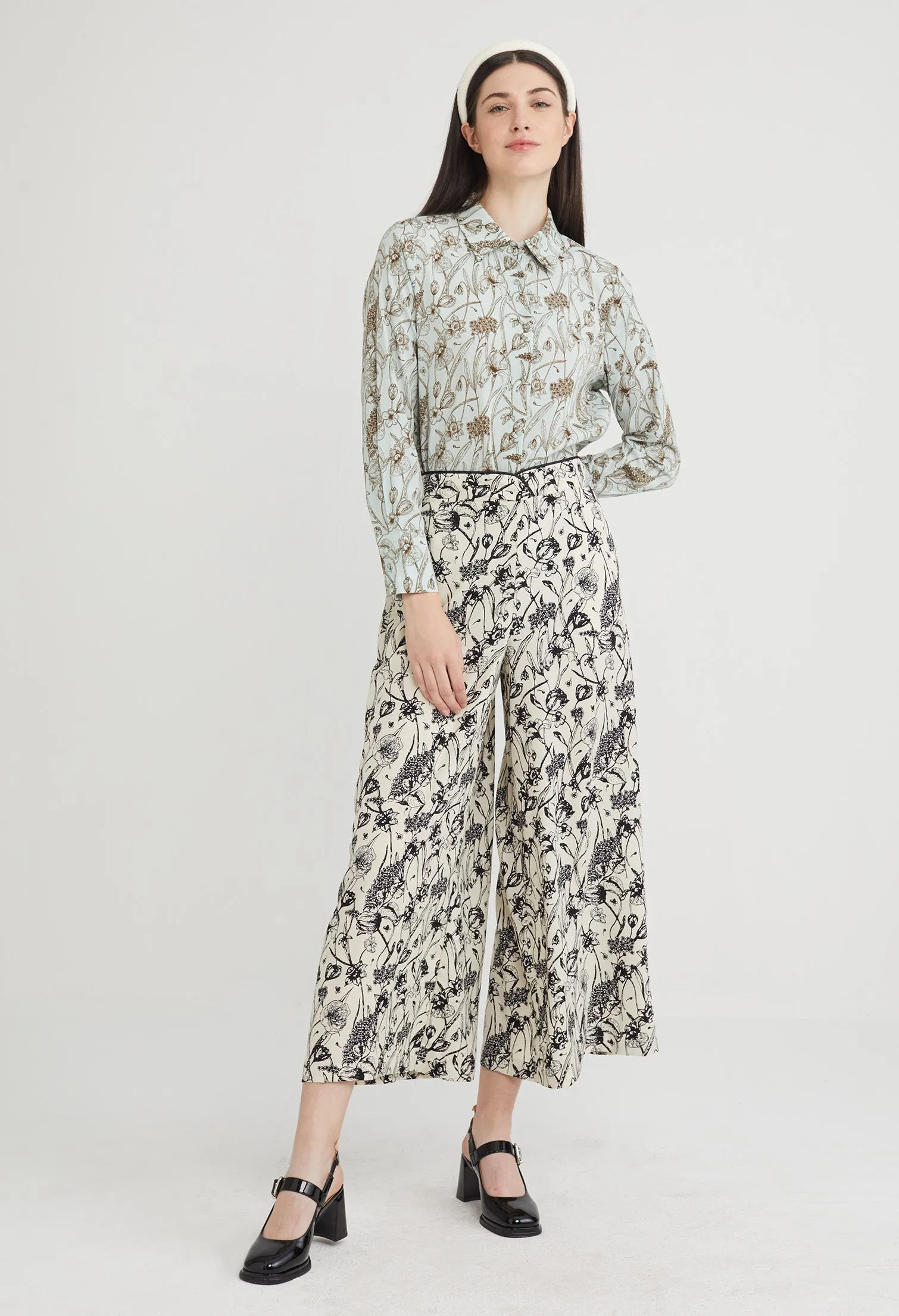 Flowerette Oriental Accent Palazzo Pants