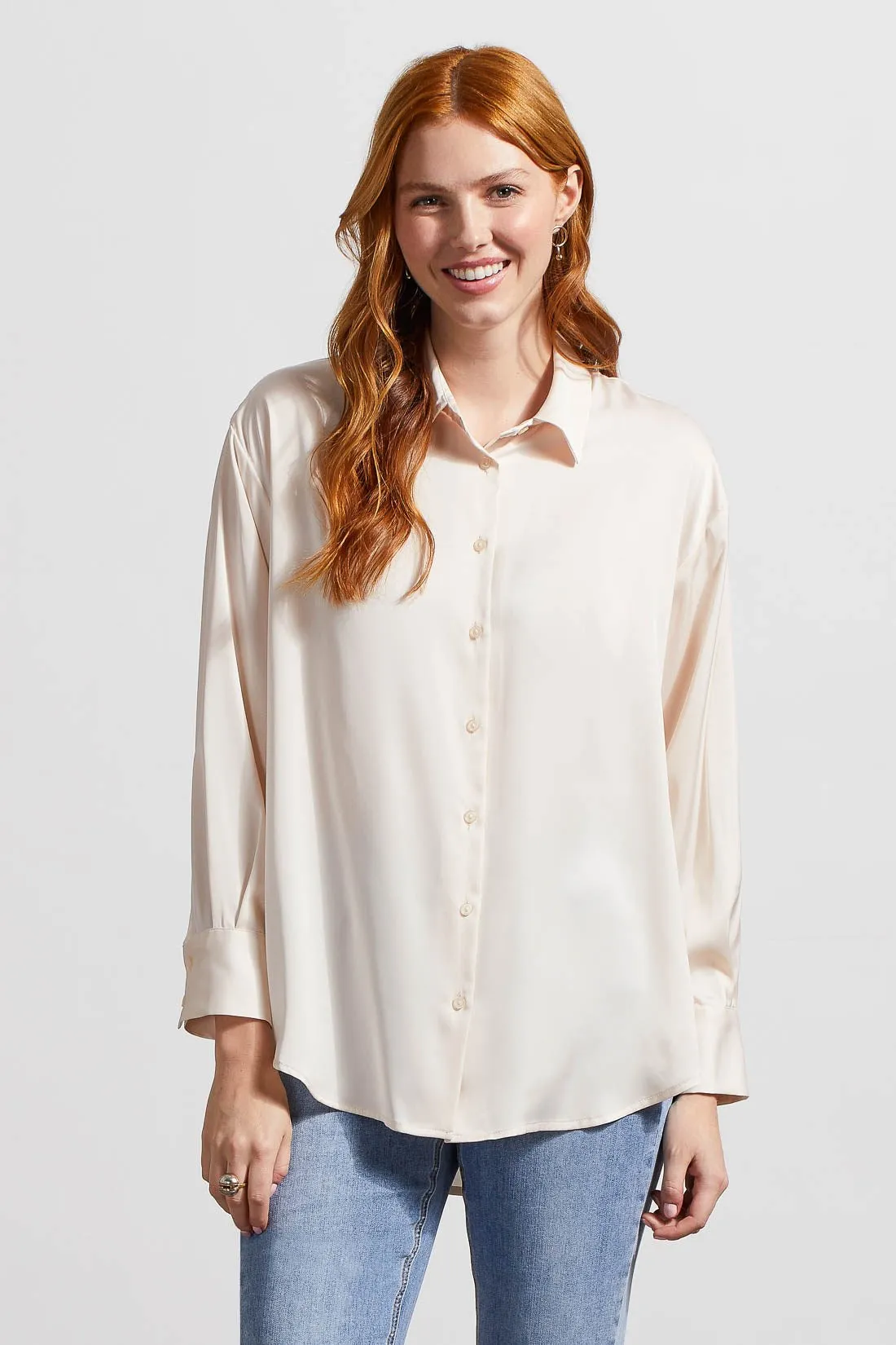 FLOWY SATIN BUTTON-UP SHIRT-Blush