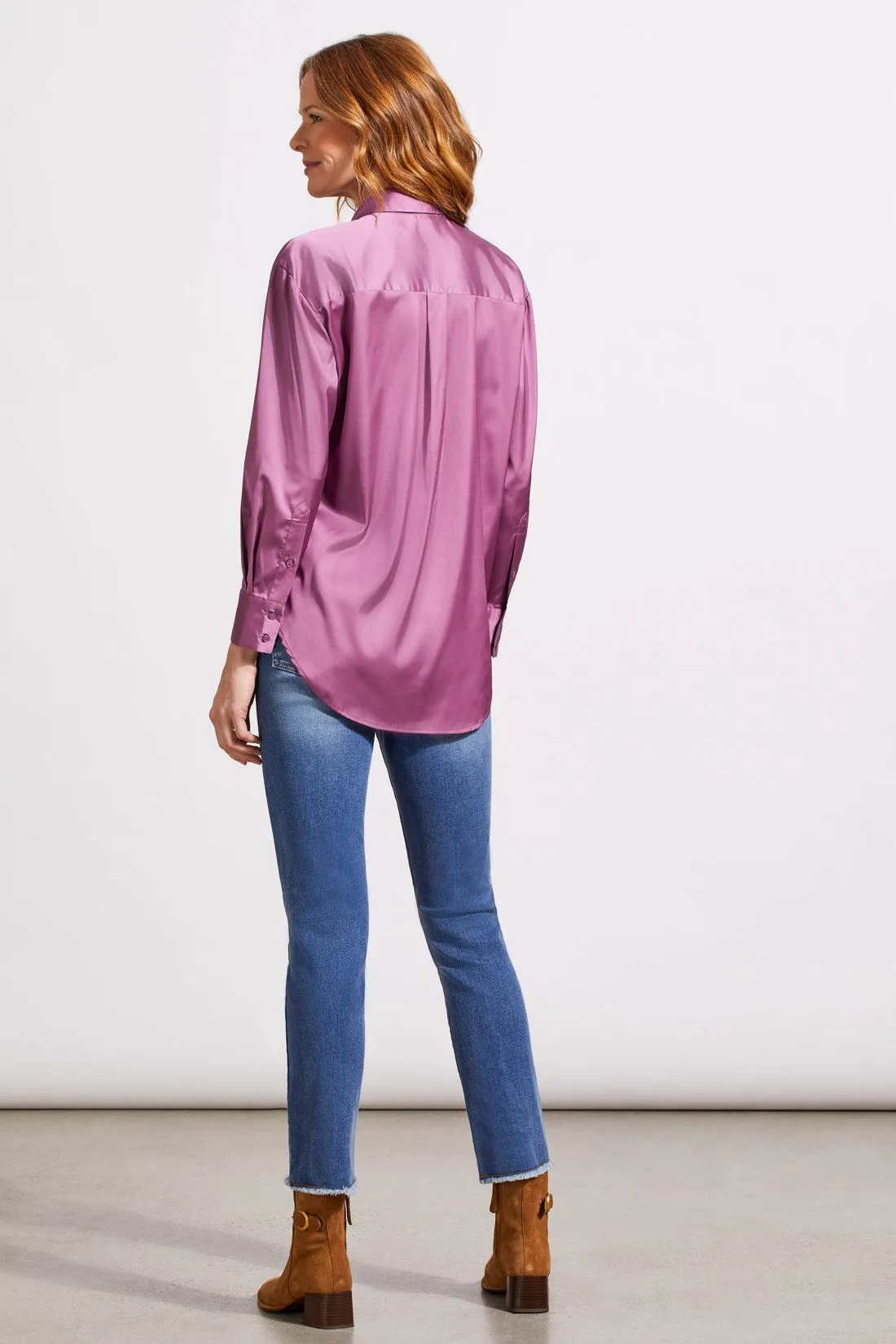 FLOWY SATIN BUTTON-UP SHIRT-Grape