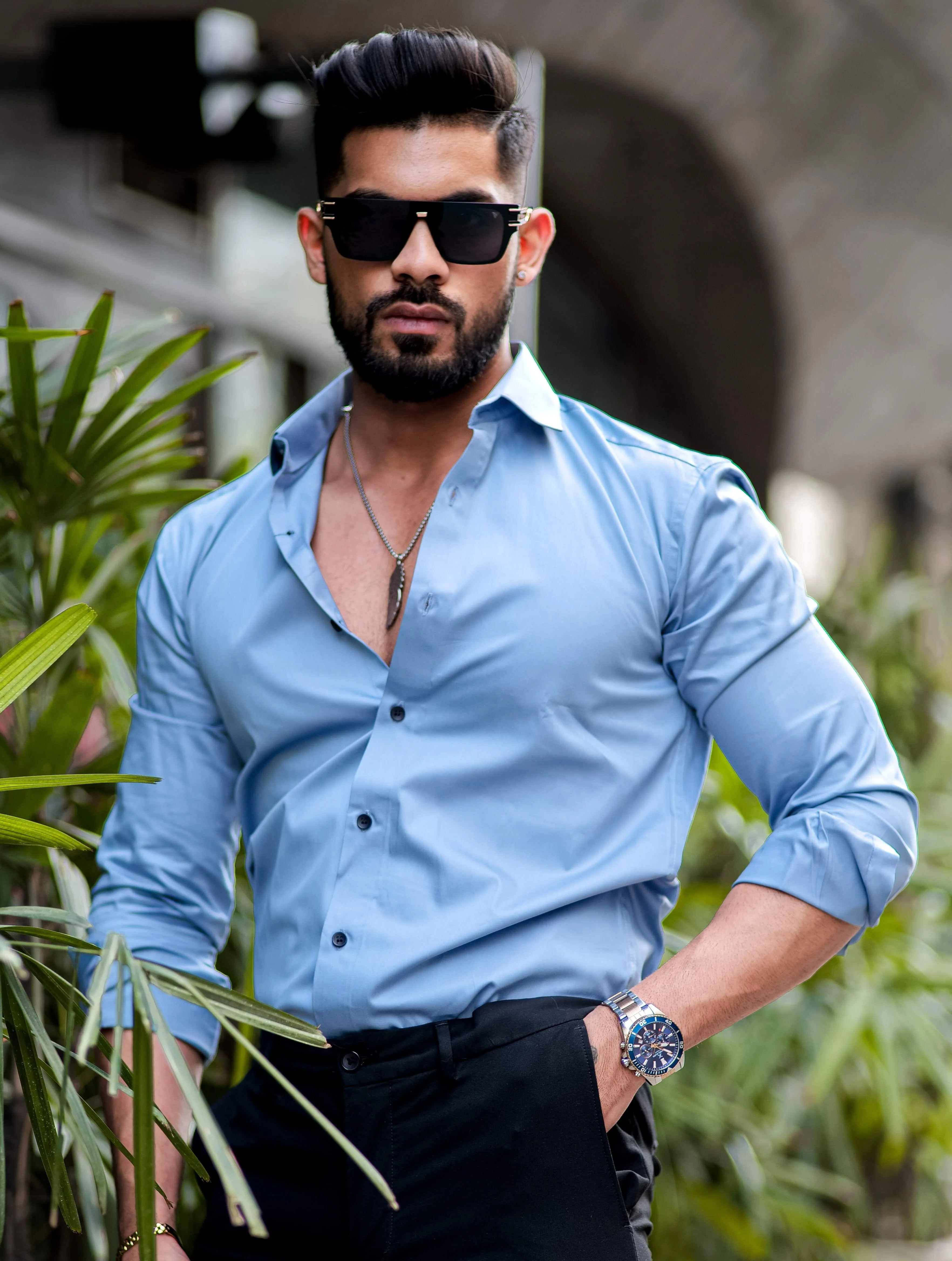 Formy Cloudy Blue Luxury Satin Cotton Shirt For Men's