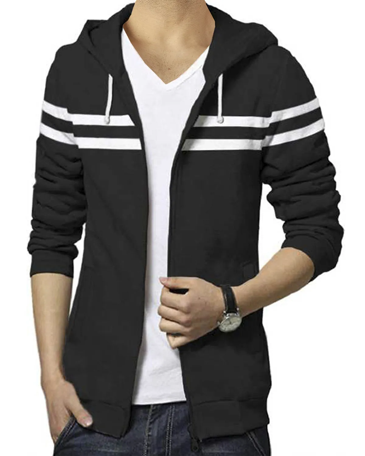 Full Sleeve Black White Striped Men Jacket