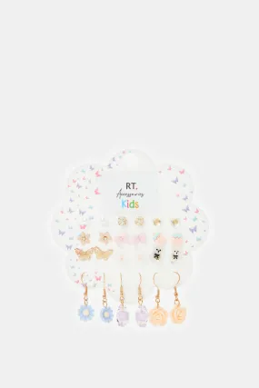 Girls Assorted Embellished Earrings Set (12 Pairs)