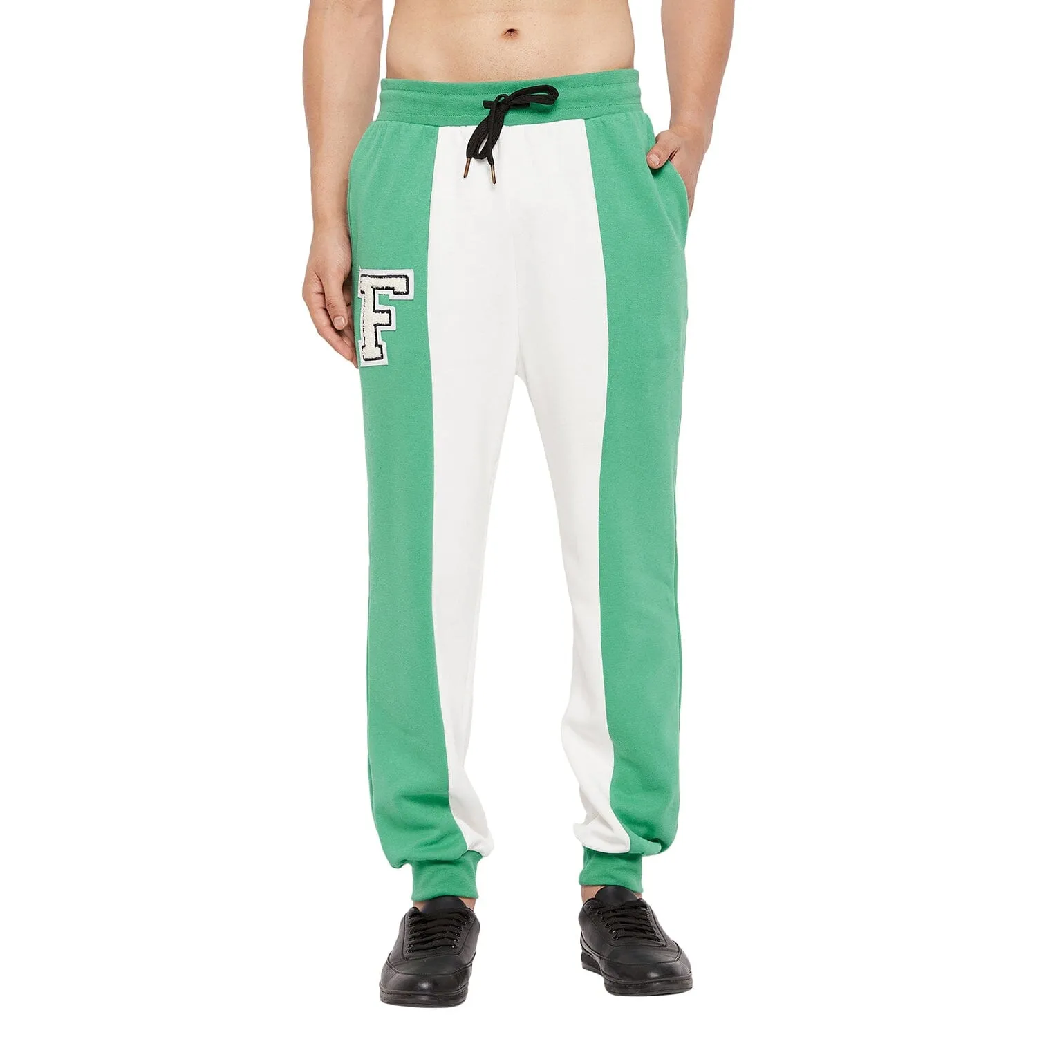 Green & White Cut-Sew Joggers