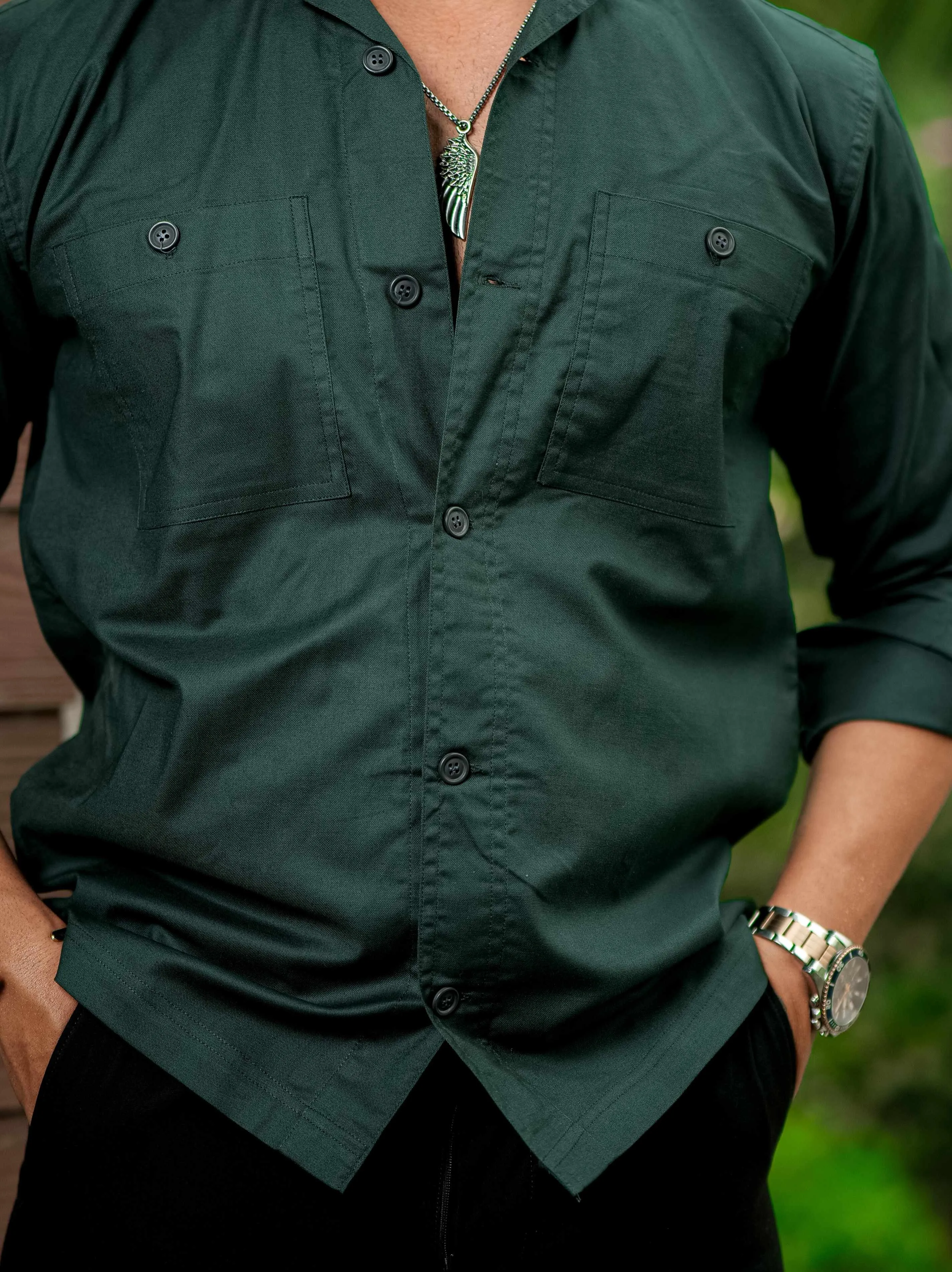 Green Oxford Cotton Over Shirt