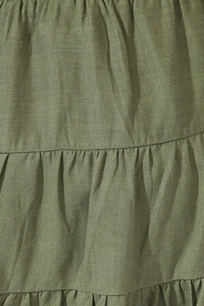 Green Skater Skirt Mini Linen Blend